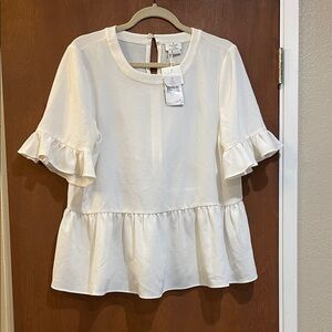 Kate Spade White Ruffle Sleeve Peplum Top